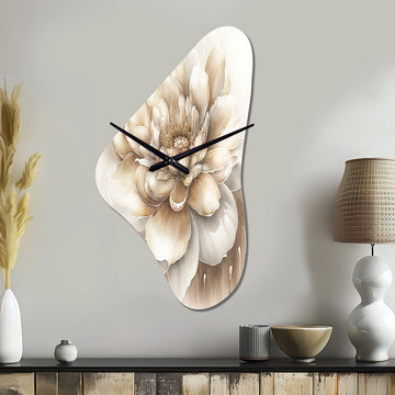 Single Beige Flower II - Asymmetric Metal Wall Clock
